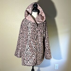 Easel Los Angelos Women's Pink Leopard Print Hooded Coat Size Small